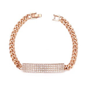 Apzeltīta , moderna rokassprādze ar rozā zelta pārklājumu, rotāta ar BALTU cirkonu, garums-17-19 cm,